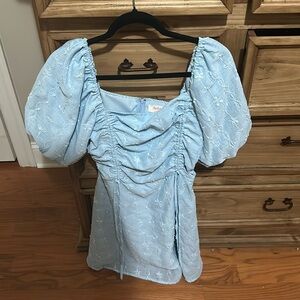 blue mini embroidered dress